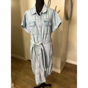 NWT Maurices Denim Shirtdress Belted Short Sleeve Midi Plus 0X 14W (Orig. $50)